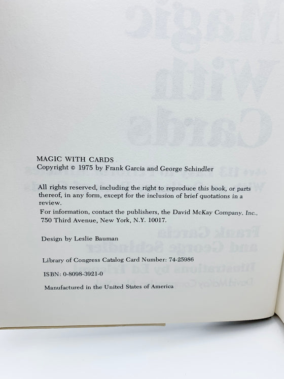 Magic with Cards by Frank Garcia & George Schindler - Copyright 1975