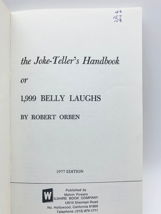 The Joke Teller's Handbook or 1999 Belly Laughs by Robert Orben - 1977 Edition