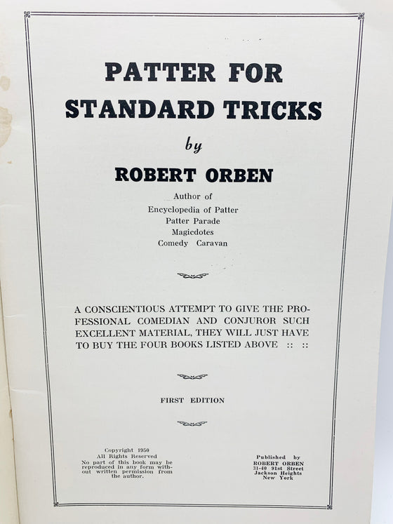 Patter for Standard Tricks by Robert Orben - First Edition 1950