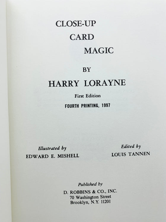 Close-Up Card Magic by Harry Lorayne - Fourth Printing 1997