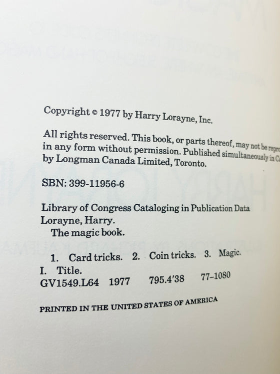 The Magic Book by Harry Lorayne (Signed) - Copyright 1977