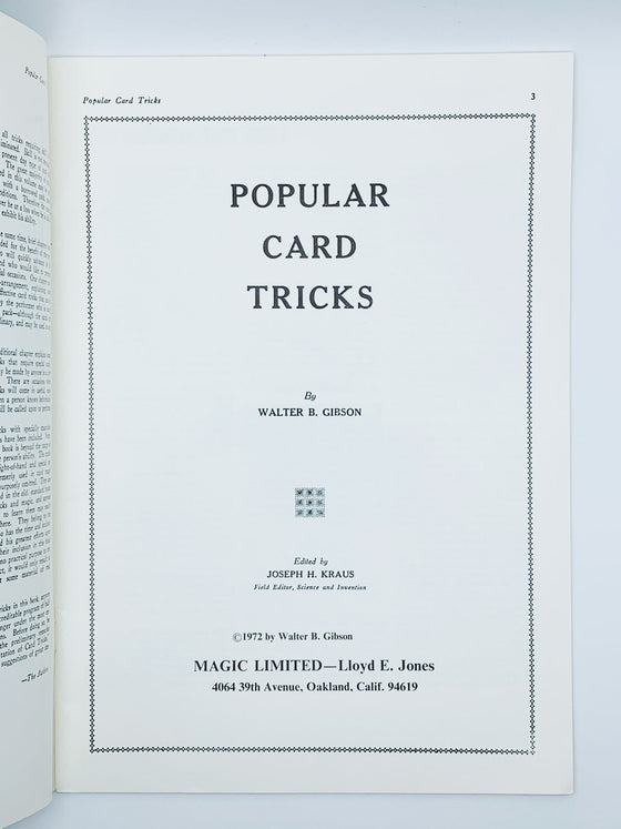 Popular Card Tricks by Walter B. Gibson - Copyright 1972