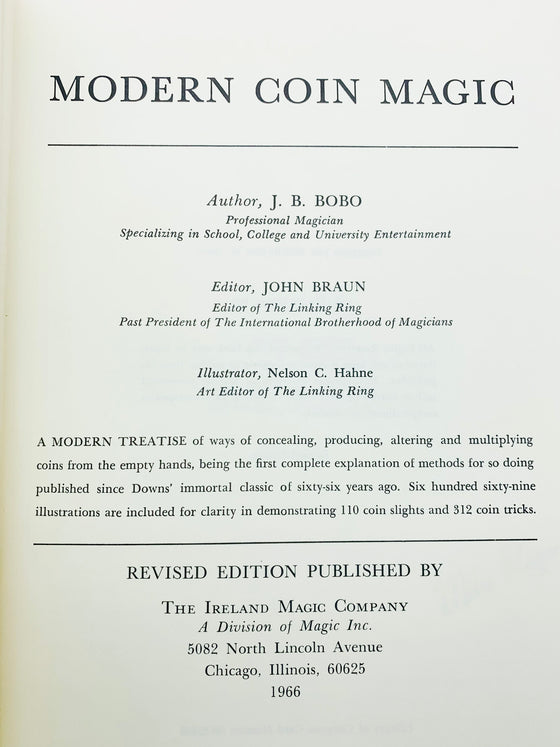 The New Modern Coin Magic by JB Bobo - Copyright 1966