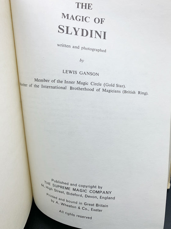 The Magic of Slydini by Lewis Ganson - Published by Supreme Magic Company