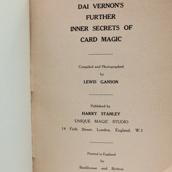 Dai Vernon's Inner Secrets of Card Magic by Lewis Ganson (3 Book Set)