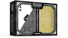  Copag Unique Plastic Playing Cards Poker Size Regular Index Black and Gold Double-Deck Set